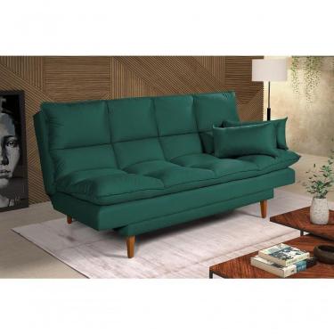 Imagem de Sofá Cama Andorra 3 Lugares Império Reclinável Casal Pés Madeira Suede Verde 403