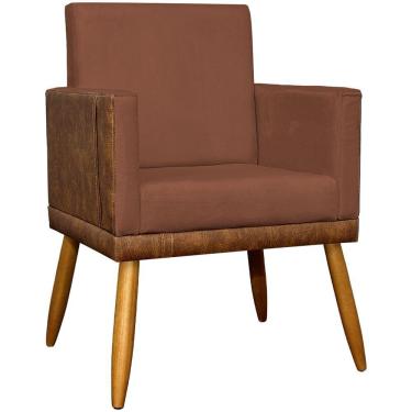 Imagem de Poltrona Decorativa Lis Corino e Pé Palito 30 Cm Castanho - Terracota Suede Corino