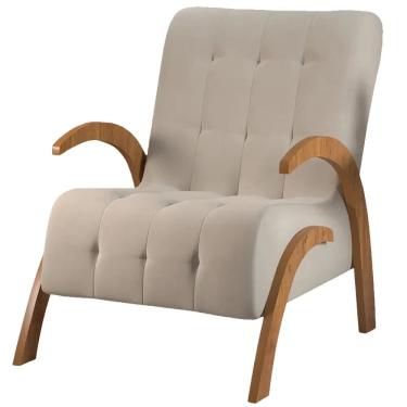 Imagem de Poltrona Flower em Veludo com Pés em Mdf Viero Cor Bege