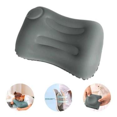 Imagem de Almofada Inflável Cinza Confortável Design Ergonômico Travesseiro Viag