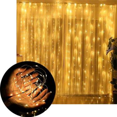 Imagem de Pisca Cortina Natal 200 Lâmpadas LEDs Amarelo 3x2M 110-220v - Genérico