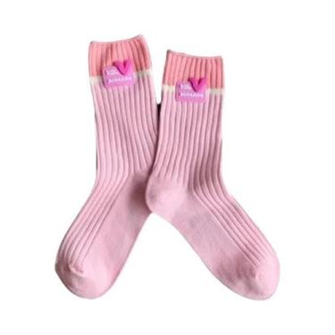 Imagem de Meias Femininas De Cano Médio Com Logo Em Formato De Coração, Finas, R