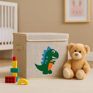 Imagem de Caixa Organizadora Infantil Brinquedos Linho Tampa Baú Okys, Dinossaur