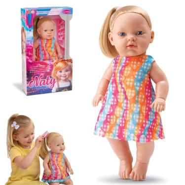 Imagem de Boneca Naty Cabelo Brinquedo Menina Colorida Vestido Oferta - BAMBOLA
