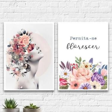 Imagem de Kit 2 Quadros Mulher Permita-Se Florescer 45X34Cm - Quadros On-Line