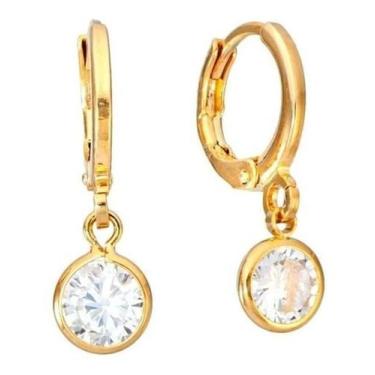 Imagem de Brinco Argola Com Pedra De Zircônia Pendurada F Ouro 18 - De Castro Jo