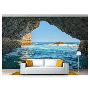 Imagem de Papel De Parede Praia Mar Céu Azul Caverna 3D Npr190