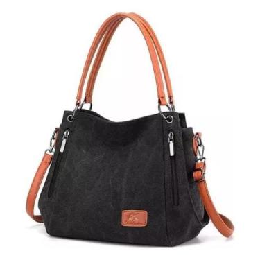 Imagem de Bolsa de ombro feminina de algodão e couro marrom - J-One