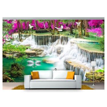 Imagem de Papel De Parede Cachoeiras Animais Pássaros 3D Xch10 3M²