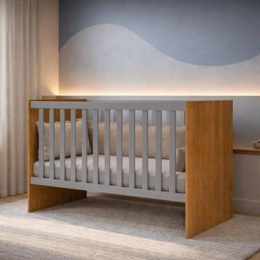 Imagem de Berço Mini Cama Grade Móvel Giovana Nature / Cinza