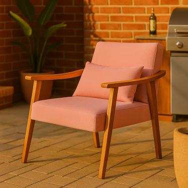 Imagem de Poltrona Aurora Linho Com Almofada Estofada Decorativa Recepção De Escritório Confortável