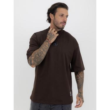 Imagem de Camiseta Oversized Gola Alta Círculo Black Streetwear Camisa Algodão Premium Marrom-Masculino