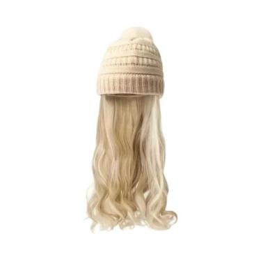 Imagem de Peruca Sintética Ondulada De 20 Polegadas Com Touca De Malha E Pompom 