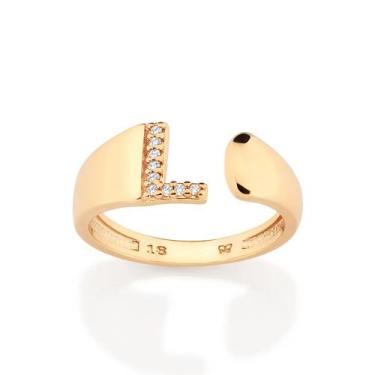Imagem de Anel Letra com Zircônias Banhado a Ouro Rommanel 513643 Tamanho:18Cor: