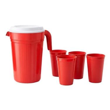 Imagem de Kit Jarra 2L 4 Copos Plastico Transparente BPA Free Tampa Bico Alca Er