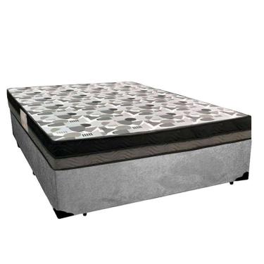 Imagem de Cama Box Casal Suede + Colchão Casal Ortobom Iso Dupla Face 60x138x188 cinza