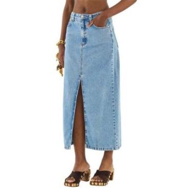 Imagem de Saia Colcci Jeans Midi Com Fenda Frontal-Feminino