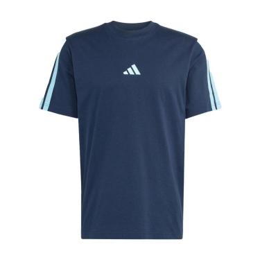 Imagem de Camiseta Adidas Essentials 3 Listras Marinho e Azul Claro Masculina-Masculino