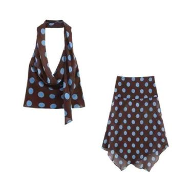 Imagem de Conjunto Feminino De Saia Midi Poá E Top Halter Com Lenço Chique Para 