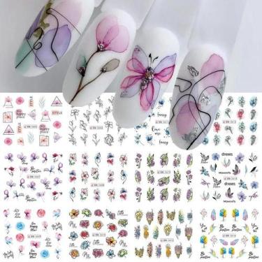 Imagem de Adesivos De Unha De Verão Com Estampa Floral 12 Peças Decalque De Água