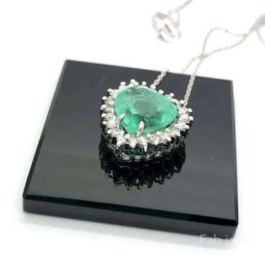 Imagem de Colar Ouro Branco 18k Pingente Esmeralda e Diamante Natural Colombiana