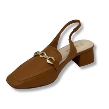 Imagem de Sapato feminino salto baixo bloco detalhe em dourado - BEBECE, Canela,
