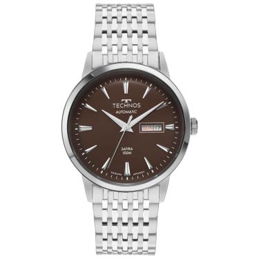 Imagem de Relógio Masculino Automático Dress Analógico Aço Inox Cristal Safira Prata 8205PR-1M Technos