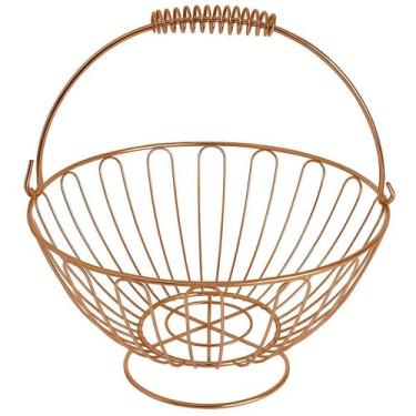 Imagem de Fruteira De Mesa Inoxidável Aramada Redonda Rose Gold 24cm - Genérico