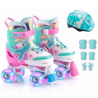 Imagem de Patins Infantil Quad 4 Rodas Ajustável com Kit Proteção para Menina - 