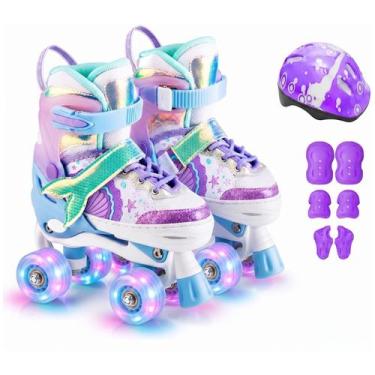 Imagem de Patins Infantil Quad 4 Rodas Ajustável com Kit Proteção para Menina - 