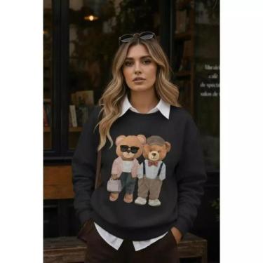 Imagem de Moletom Feminino Estampa Casal Urso Blusa De Frio Suéter Bear Estampad