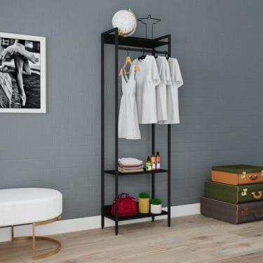 Imagem de Estante Closet Arara 187x60cm 3 Prateleiras Active Yescasa Preto/Ônix