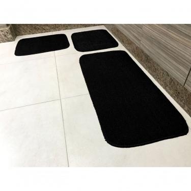 Imagem de Kit Tapete de Cozinha Primavera Retangular 100% Polipropileno Base Antiderrapante Moderno Preto Tapetes Júnior