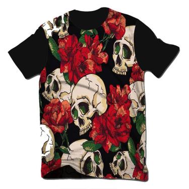 Imagem de Camiseta Ramavi Skull Rosas Preto G-Unissex