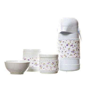 Imagem de Potinho de Mel Potes Garrafa E Molhadeira Com Capa Quarto Bebê Menina Conjunto 4 Peças Lilás