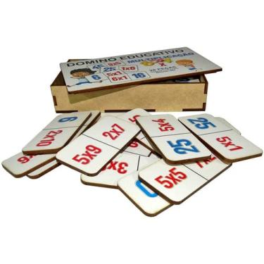 Imagem de DOMINÓ EDUCATIVO PEDAGÓGICO MATEMÁTICO MULTIPLICAÇÃO 28P MDF - MEGA IMPRESS
