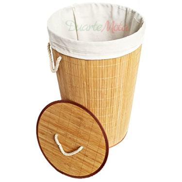 Imagem de Cesto De Roupa Suja Bambu dobravel organizador banheiro 60 cm (Redondo)