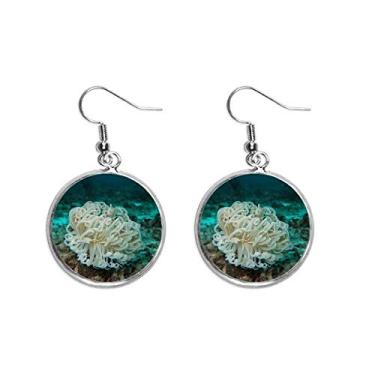 Imagem de Brinco feminino oceano verde água-viva ciência natureza orelha pendente prata gota joia