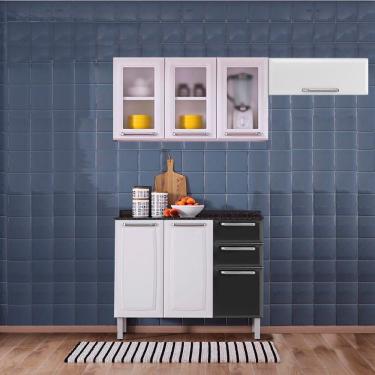 Imagem de Cozinha Itatiaia Luce 7 Portas com Balcão 2 Gavetas Preto e Armários Aéreos 3 Vidros Brancos