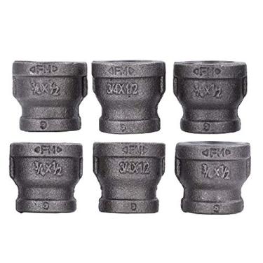 Imagem de Encaixe de tubo de ferro fundido maleável industrial de 1,9 cm x 1,2 cm de acoplamento redutor de 1,2 cm por Pipe Decor, componentes de tubo para mesas de construção, cadeiras, prateleiras e móveis personalizados, pacote com seis acoplamentos