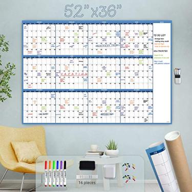 Imagem de Calendário de parede grande apagável a seco - 132 x 91 cm - Calendário anual sem data em branco - planejador laminado premium de quadro branco - Calendário jumbo de 12 meses laminado reutilizável para