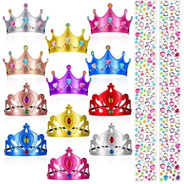 Imagem de Yaomiao Conjunto de 22 coroas DIY inclui 12 peças de coroas de princesa de espuma e 10 peças de adesivos de diamante de cristal para crianças (multicolorido)