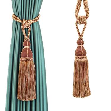 Imagem de 1 peça borla tieback cortina acessórios suporte de cortina de bola pendurada de poliéster fivela corda decoração de casa borlas gravata de cortina de franja, café leve, 1 peça