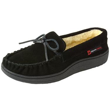 Imagem de Alpine Swiss Sabine Pantufas femininas mocassim de camurça genuína, palmilha de espuma viscoelástica, pele sintética, para ambientes internos e externos, sola de borracha antiderrapante, Preto, 37