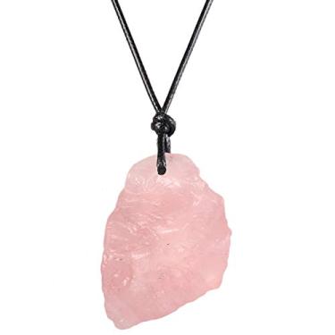 Imagem de TUMBEELLUWA Pacote com 2 colares de pedras preciosas naturais com pingente de cristal bruto e pedra de cura, quartzo rosa natural, Pedra, Pedra de cristal de quartzo rosa natural número 1