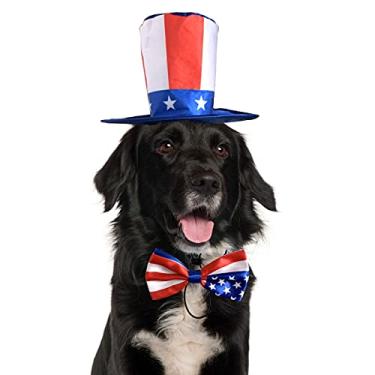 Imagem de Vehomy Fantasia de Dia da Independência de Cachorro de Estimação – Chapéu de Tio Sam e Bandeira Americana para Cachorros, Gatos, Filhote e Gatinho (2 peças)