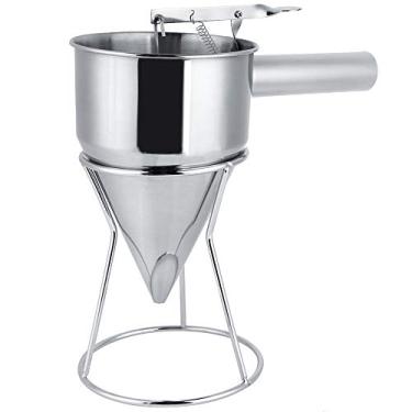 Imagem de Funil Cake Maker Aço Inoxidável Cozimento Funil Bolo Sobremesas Ferramentas de Cozinhar com Rack para Cozinha Home Uso Baker, Prata