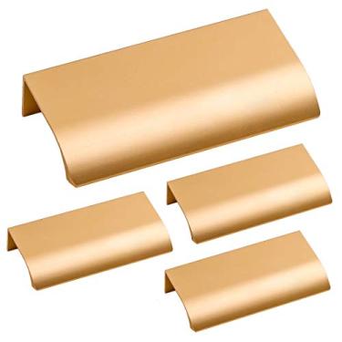 Imagem de LC LICTOP Puxadores de borda curvada, alça de dedo de borda de 8,15 cm para gavetas caibnets armário porta armário guarda-roupa, espaçamento de orifício de 6 cm, 4 peças de puxadores de borda dourada