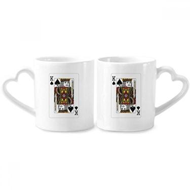 Imagem de Jogo de cartas de baralho Spade K padrão casal porcelana conjunto de canecas de cerâmica para amantes de coração