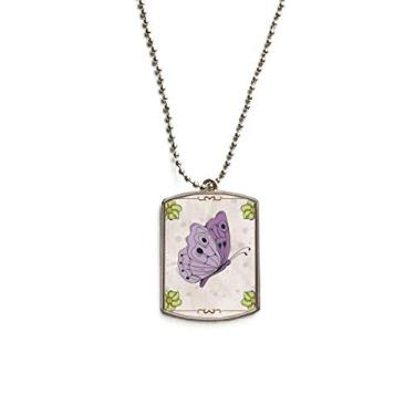 Imagem de Borboleta roxa com citação corrente de aço inoxidável pingente de identificação de cachorro colar para animais de estimação